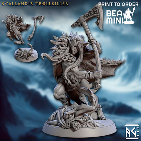 Kvallandir Trollkiller, Barbarian | BeaMini Print to Order Miniatures
