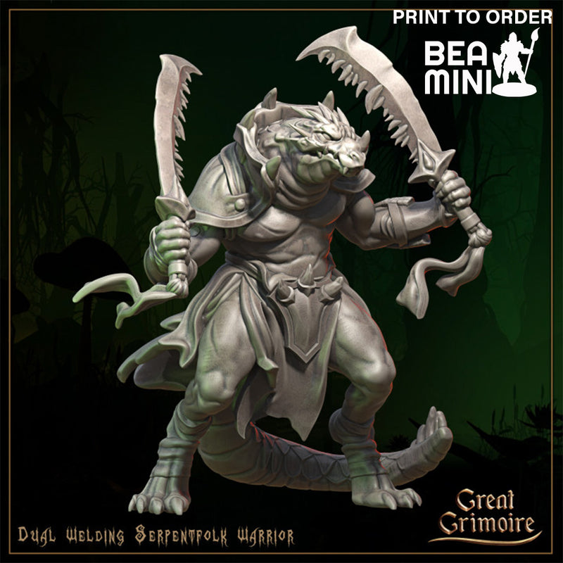 Dual Wielding Serpentfolk Warrior | BeaMini Print to Order Miniatures