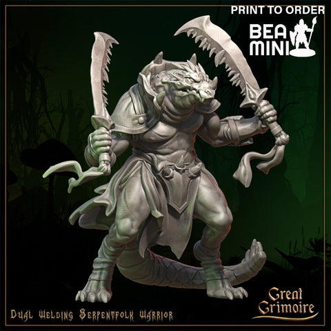 Dual Wielding Serpentfolk Warrior | BeaMini Print to Order Miniatures
