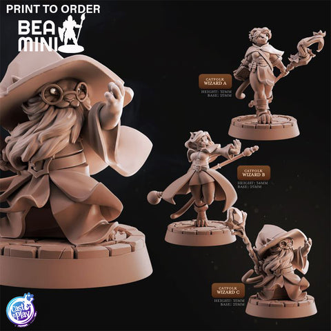 Catfolk Wizards | BeaMini Print to Order Miniatures