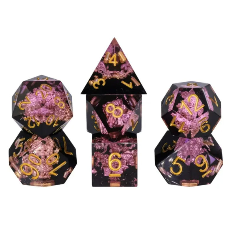Night Blossom - Handcrafted Sharp Edge Dice Set & Dice Case