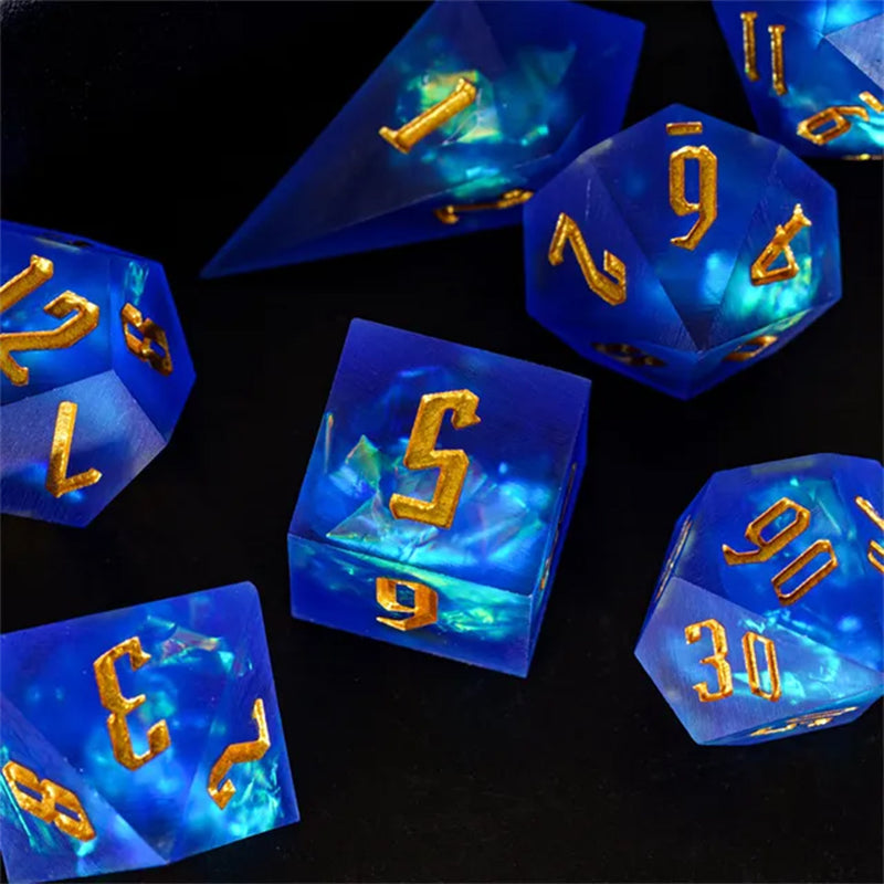 Oceans Embrace - Handcrafted Sharp Edge Dice Set & Dice Case