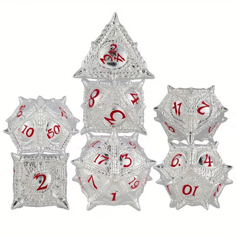 Palladium Drake - 7 Piece Hollow Metal Polyhedral Dice Set & Dice Case