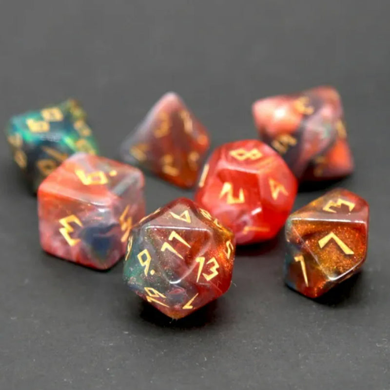 Past Lives - 7 Piece Polyhedral Dice Set + Dice Bag