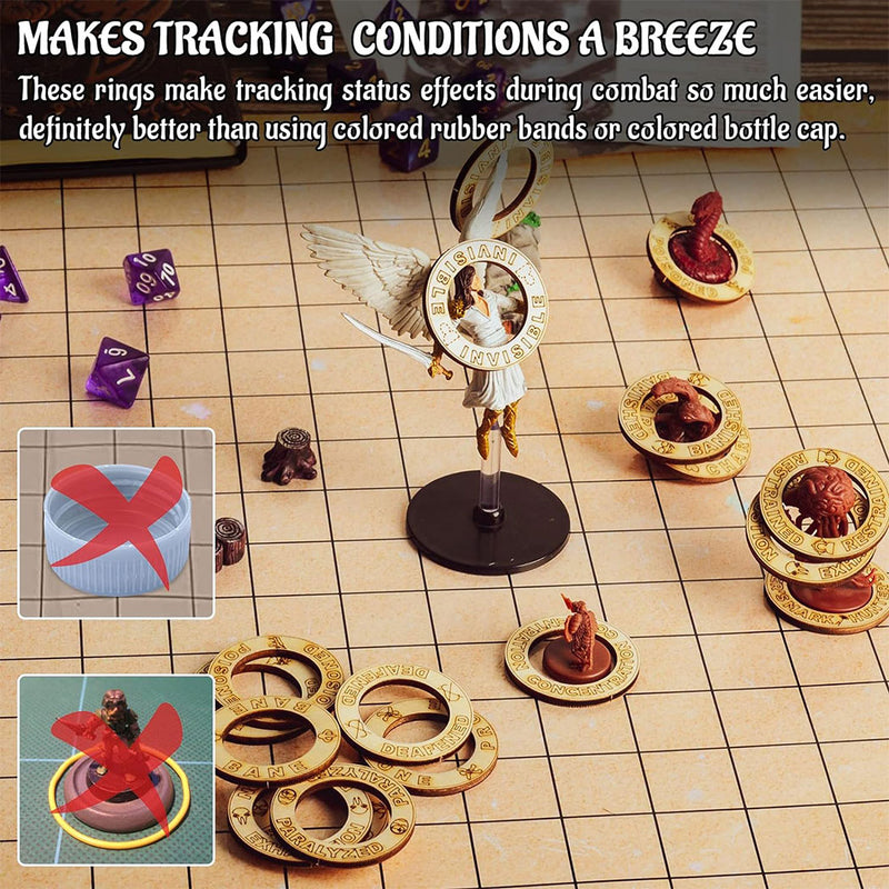 RPG Wooden Condition Rings - 29 Conditions & Spells (106 Condition Rings )