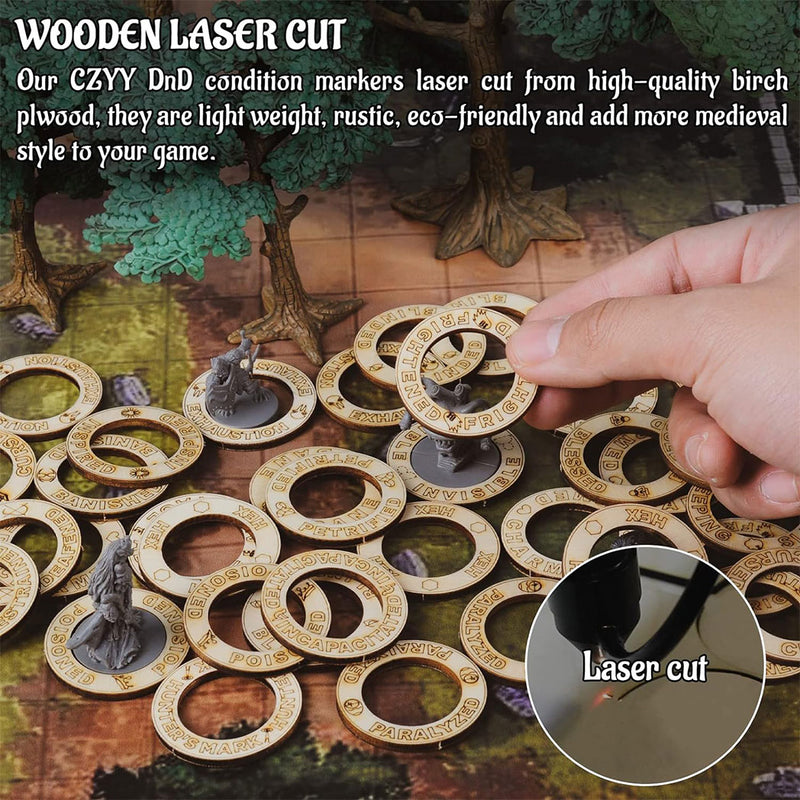 RPG Wooden Condition Rings - 29 Conditions & Spells (106 Condition Rings )