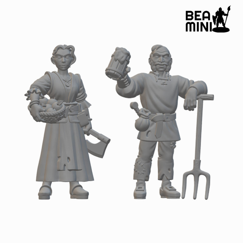 Farmers | BeaMini Unpainted RPG Miniatures