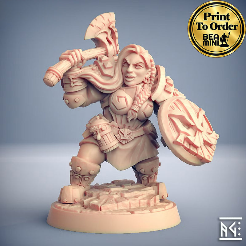 Dwarven Female Fighter B | BeaMini Print to Order Miniatures
