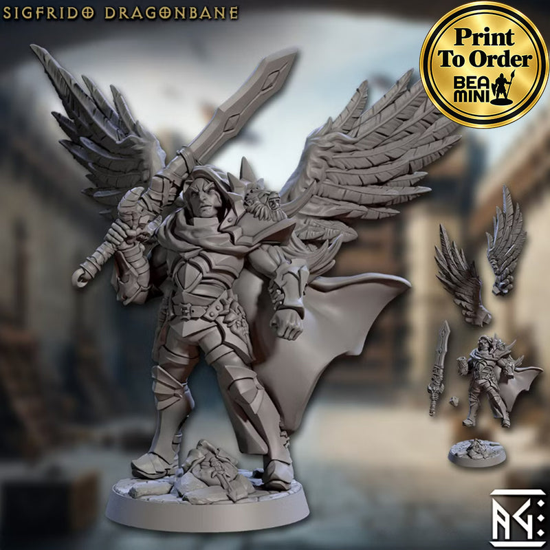 Aasimar Paladin - Sigfrido Dragonbane | BeaMini Print to Order Miniatures