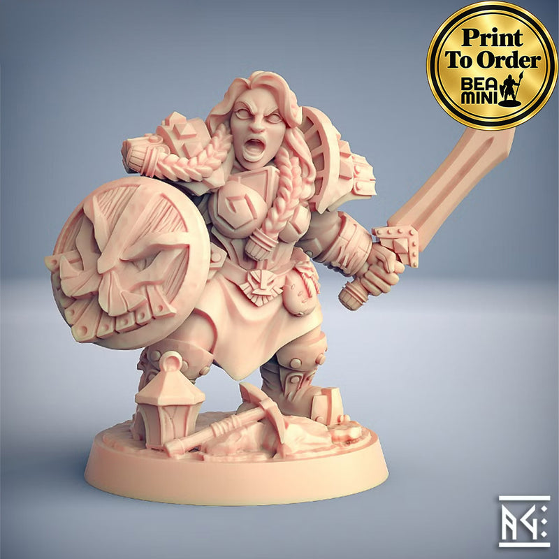 Dwarven Female Fighter A | BeaMini Print to Order Miniatures