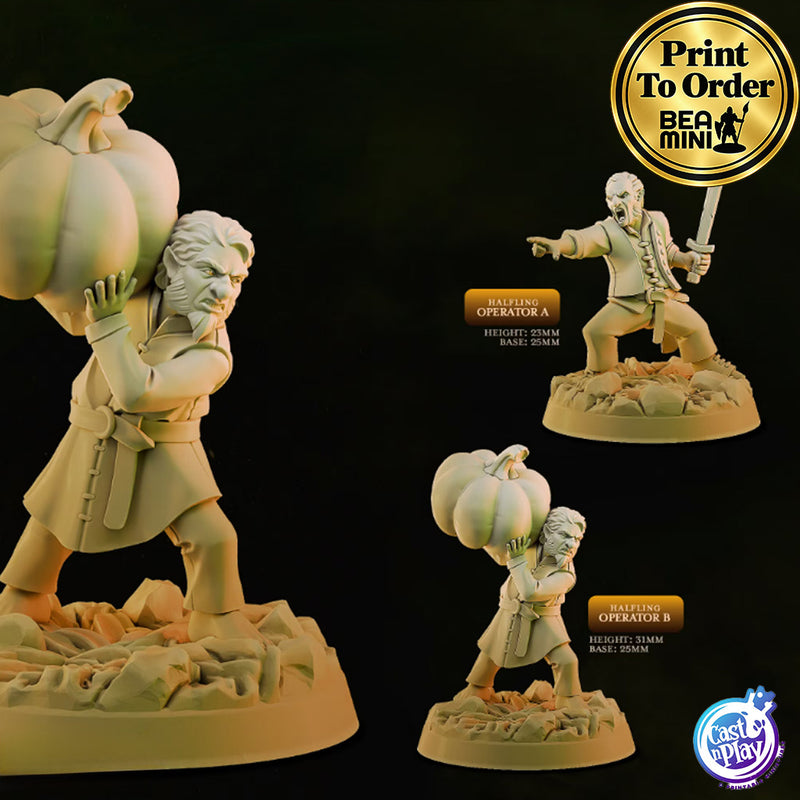 Halfling Pumpkin Launcher Operators | BeaMini Print to Order Miniatures
