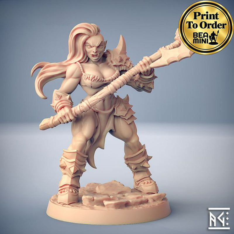 Orc Female Barbarian A | BeaMini Print to Order Miniatures