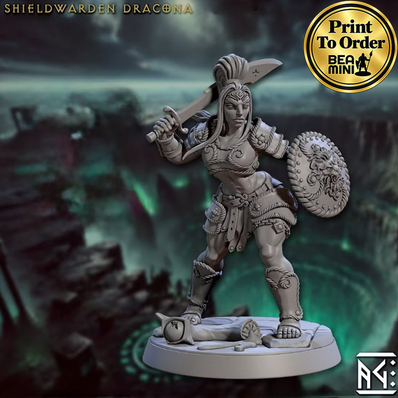 Shieldwarden Dracona Human Fighter | BeaMini Print to Order Miniatures