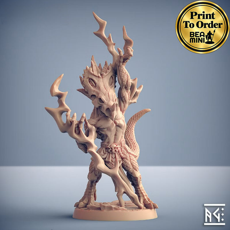Kaztot Stormcaller - Lizardfolk Shaman | BeaMini Print to Order Miniatures