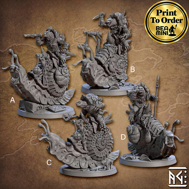Tortle Snail Riders | BeaMini Print to Order Miniatures