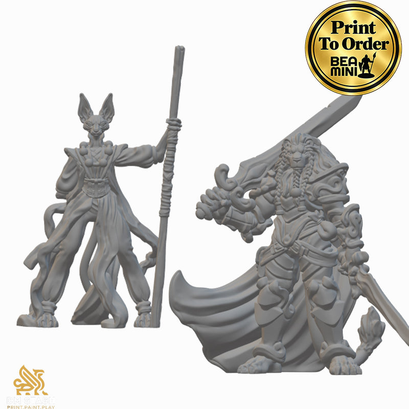 Tabaxi Fighter and Monk | BeaMini Unpainted RPG Miniatures