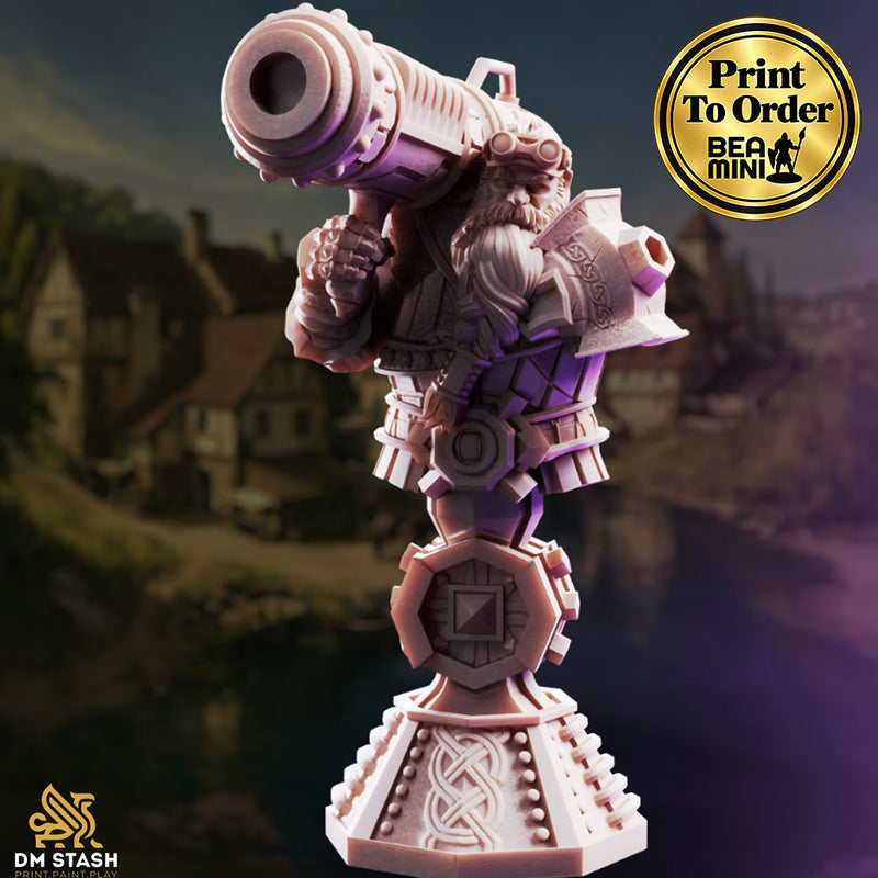 Dwarven Cannoneer Bust | BeaMini Print to Order Miniatures