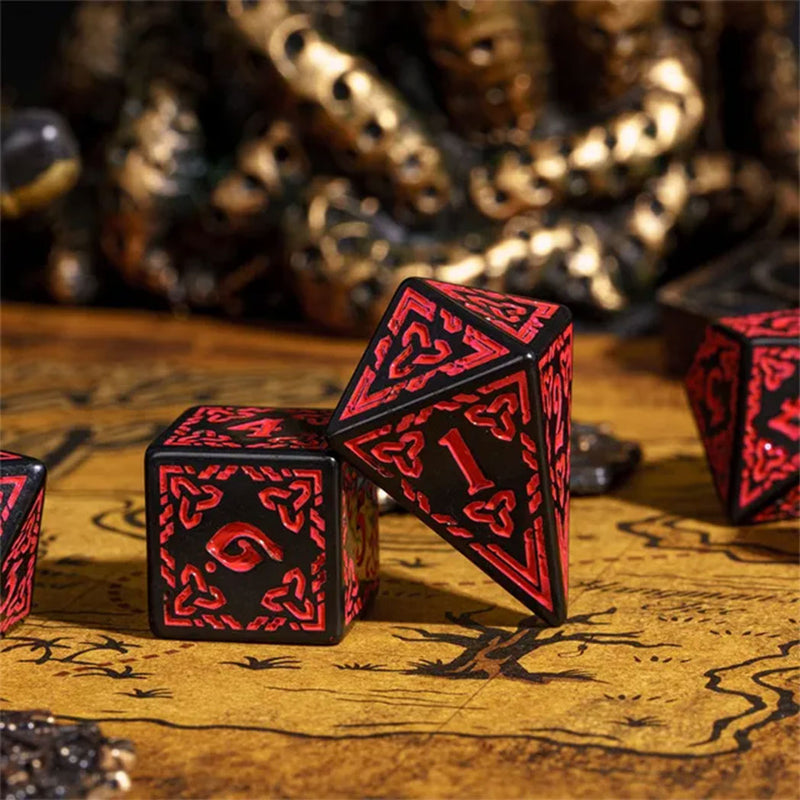 Scarlet Knot - 7 Piece Polyhedral Dice Set + Dice Bag