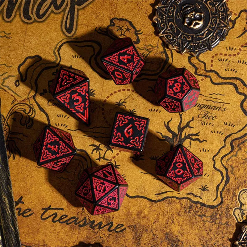 Scarlet Knot - 7 Piece Polyhedral Dice Set + Dice Bag