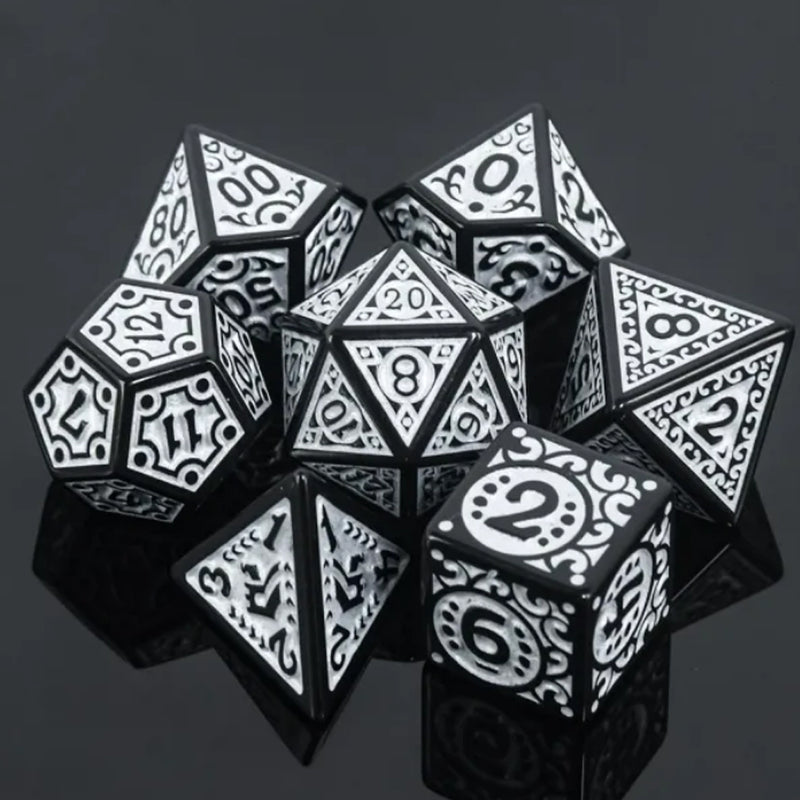 Silver Flame - 7 Piece Polyhedral Dice Set + Dice Bag