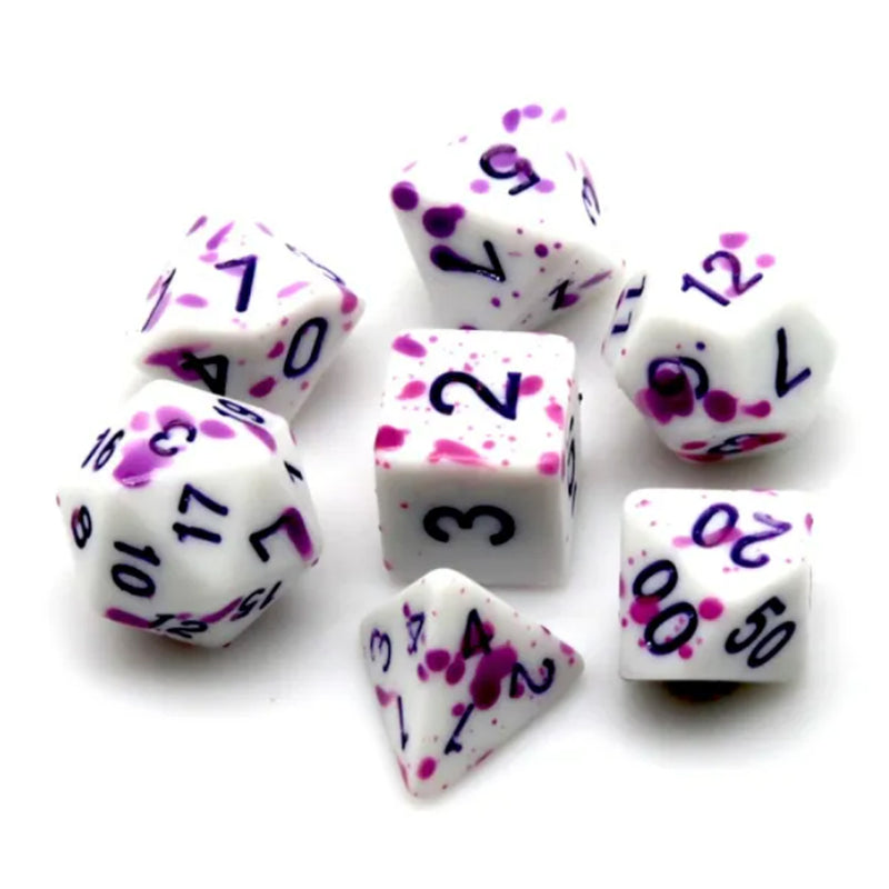 Splatter Dice - 7 Piece Polyhedral Dice Set + Dice Bag