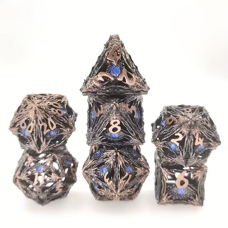 Steel Gaze - 7 Piece Metal Polyhedral Dice Set & Dice Case
