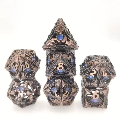 Steel Gaze - 7 Piece Metal Polyhedral Dice Set & Dice Case