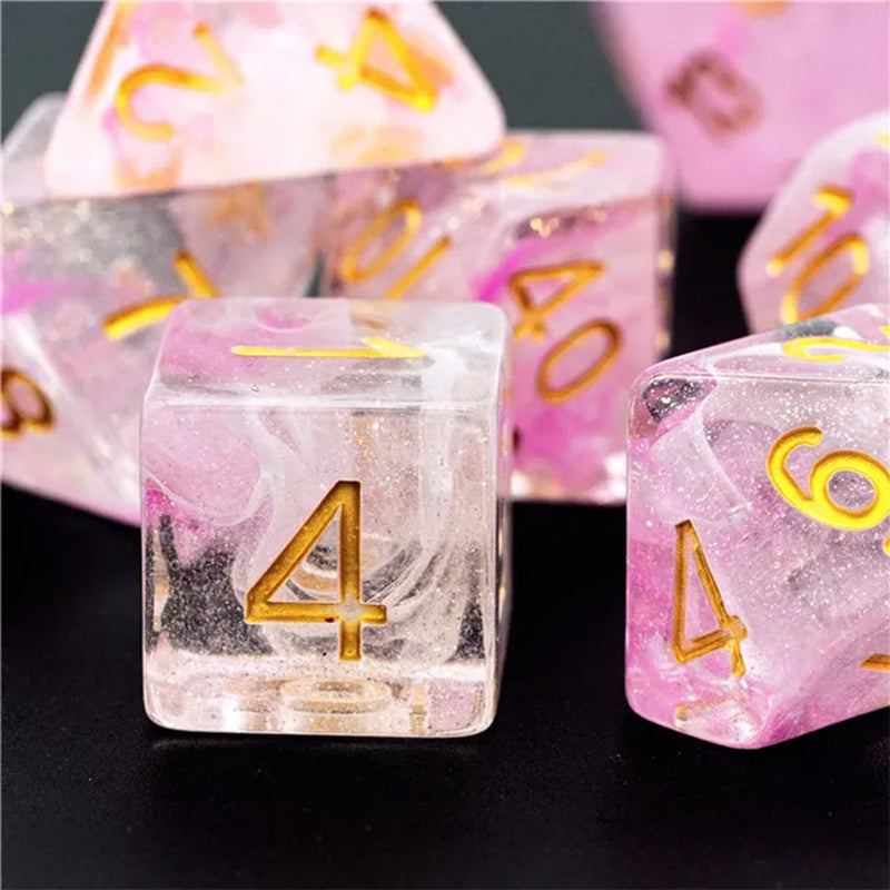 Strawberry Sparkle - 7 Piece Polyhedral Dice Set + Dice Bag