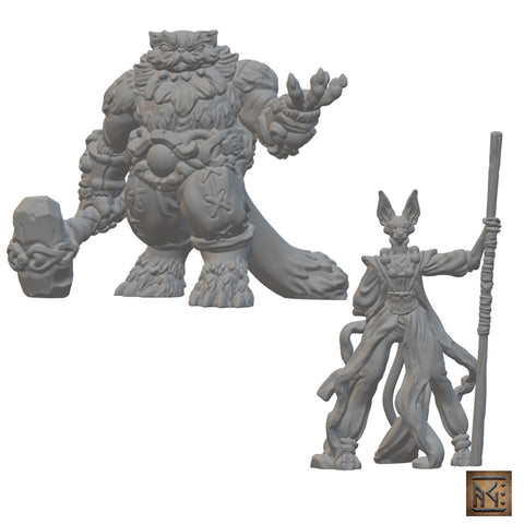 Tabaxi Monk and Barbarian | BeaMini Unpainted RPG Miniatures