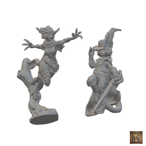 Tabaxi Rogue and Swashbuckler | BeaMini Unpainted RPG Miniatures