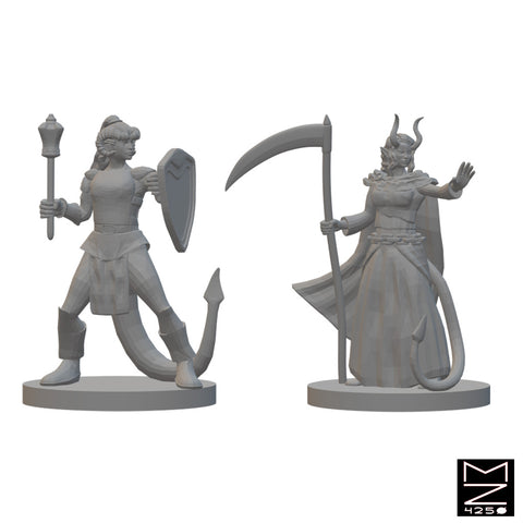 Tiefling Female Clerics | BeaMini Unpainted RPG Miniatures