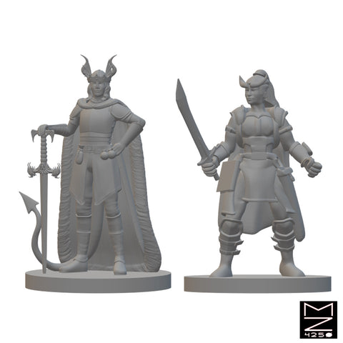 Tiefling Female Fighters | BeaMini Unpainted RPG Miniatures