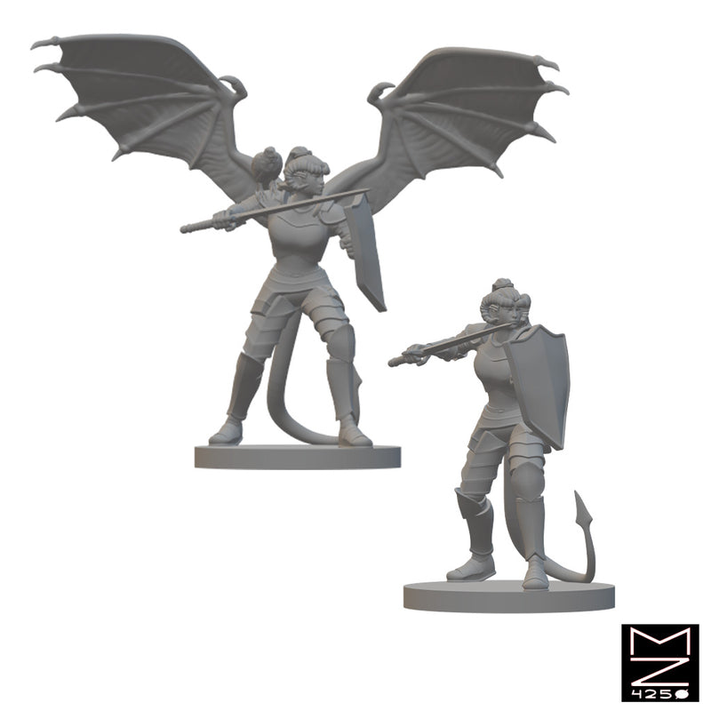 Tiefling Female Fighters (1 with Wings) | BeaMini Unpainted RPG Miniatures