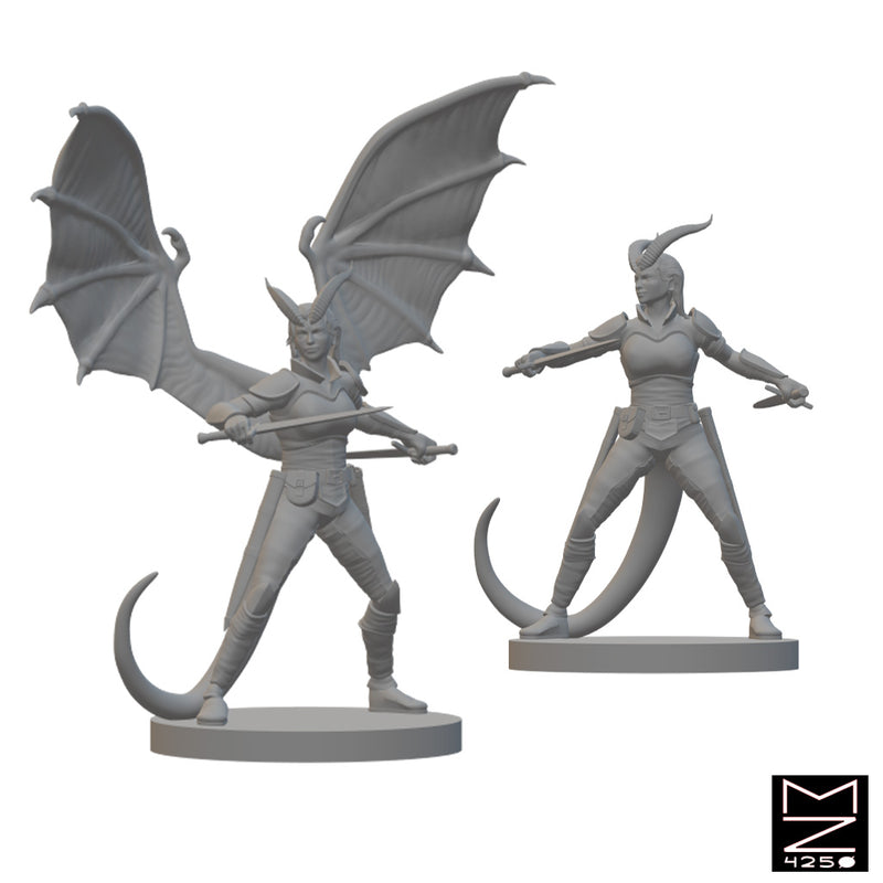 Tiefling Female Rangers | BeaMini Unpainted RPG Miniatures