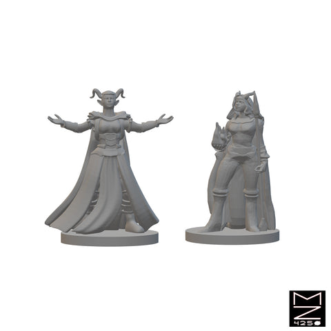 Tiefling Female Sorcerers | BeaMini Unpainted RPG Miniatures