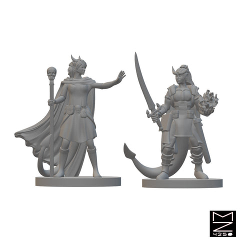 Tiefling Female Warlocks | BeaMini Unpainted RPG Miniatures