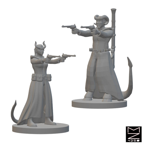 Tiefling Gunslingers | BeaMini Unpainted RPG Miniatures