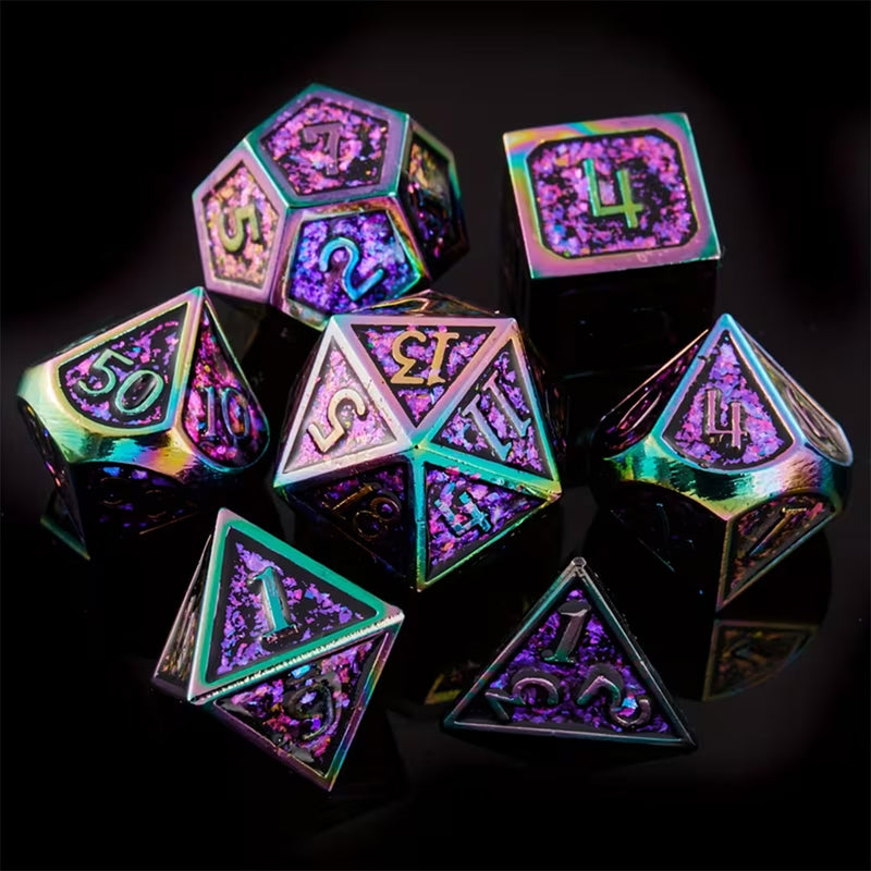 Underdark Trinket - 7 Piece Metal Polyhedral Dice Set & Dice Case