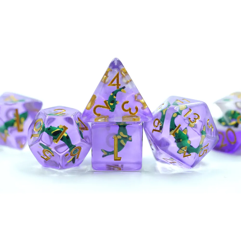 Periwinkle Sea - 7 Piece Polyhedral Dice Set + Dice Bag