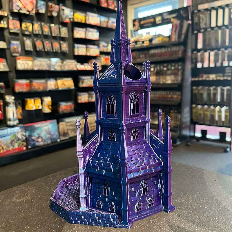 3D Printed Dice Tower - Vampire Citadel (Blue/Black/Purple)