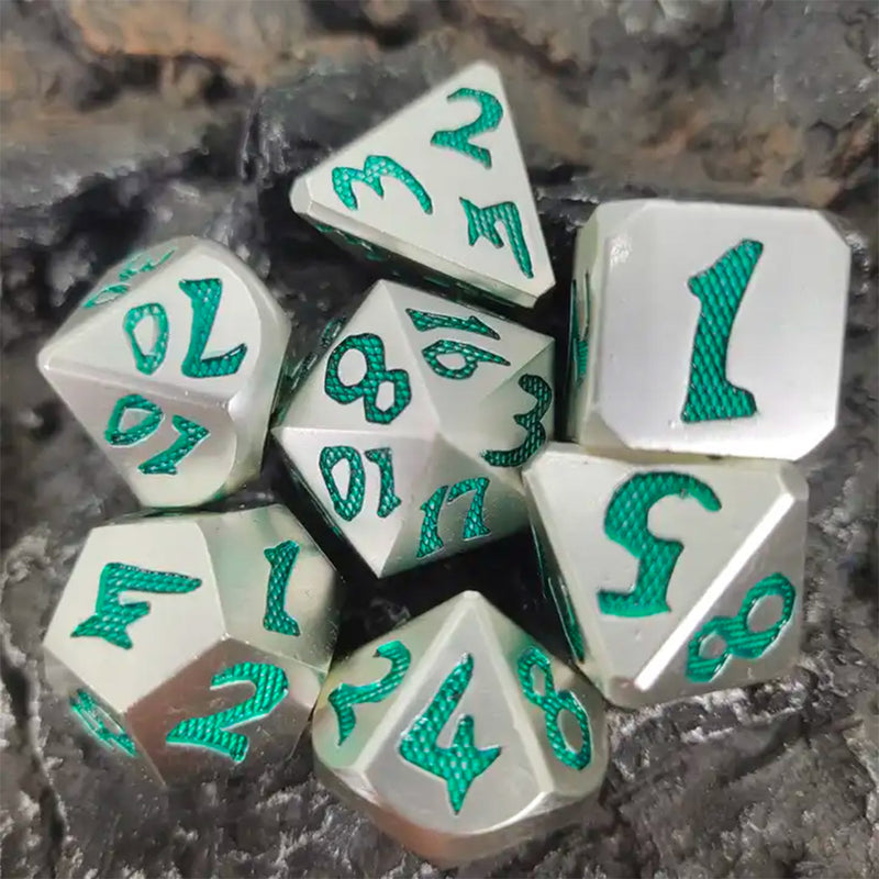 Venusian Script - 7 Piece Metal Polyhedral Dice Set