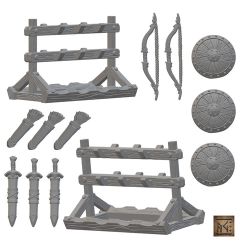 Weapon Racks and Weapons | BeaMini Unpainted RPG Miniatures