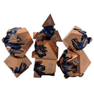 Azurite Dragon - 7 Piece Hollow Metal Polyhedral Dice Set & Dice Case