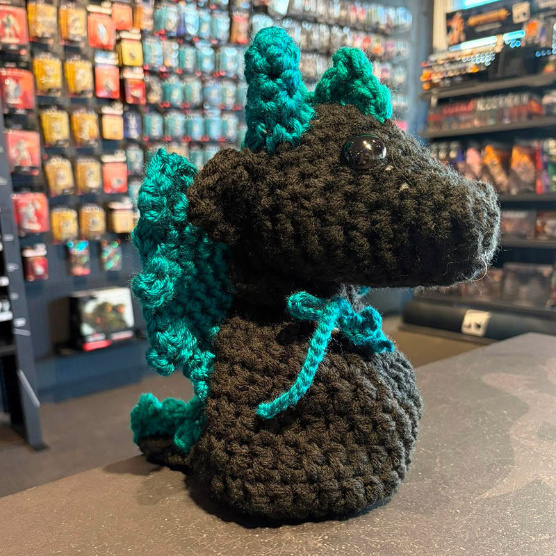 Handmade Crochet Dice Dragon - Black and Blue