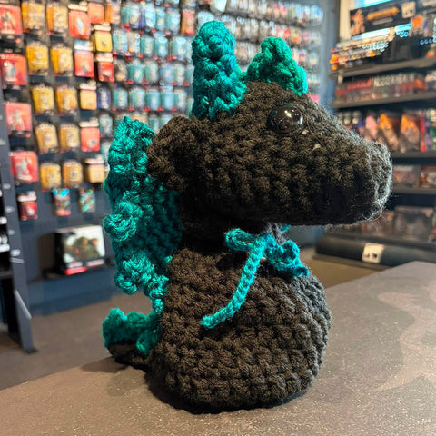 Handmade Crochet Dice Dragon - Black and Blue