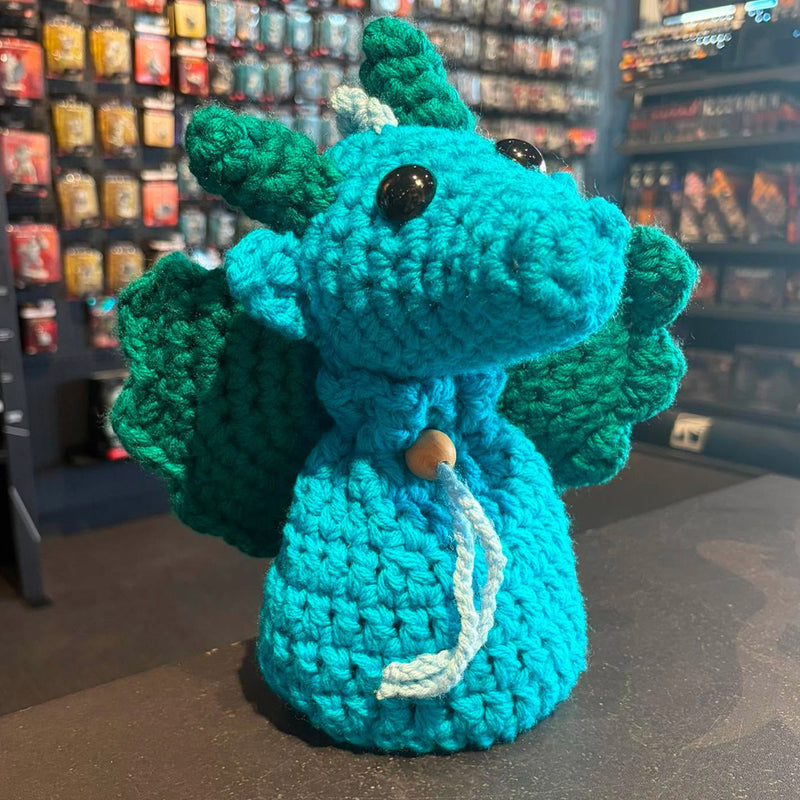 Handmade Crochet Dice Dragon - Blue and Turquoise