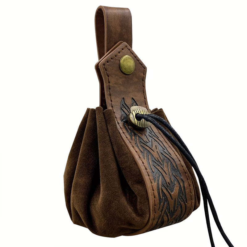 Bone Braid Belt Pouch - 2-in-1 Drawstring Faux Leather Dice Bag & Dice Tray