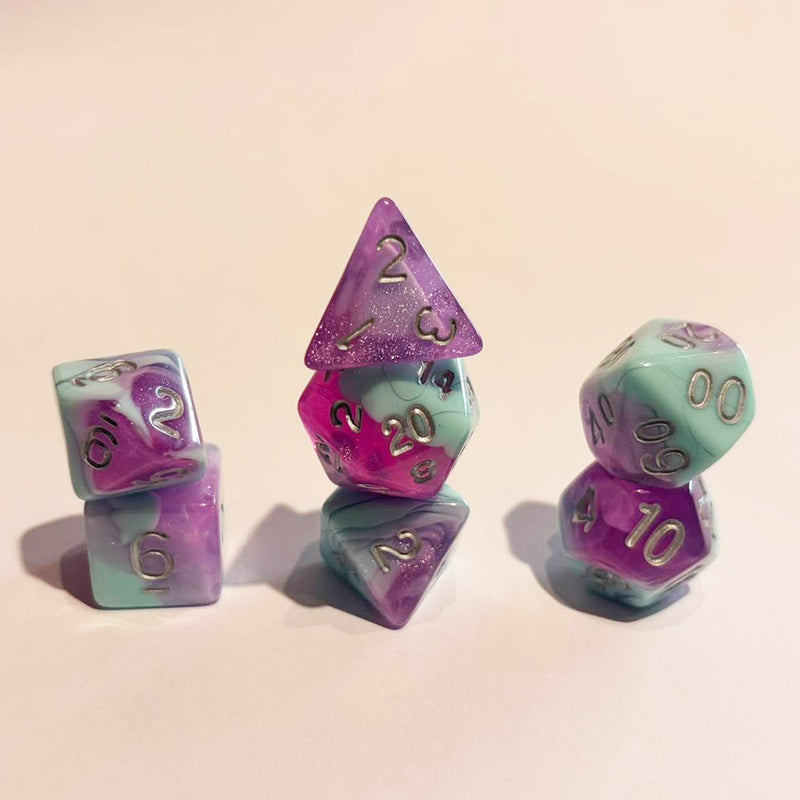 Chrysanthemum - 7 Piece Polyhedral Dice Set + Dice Bag