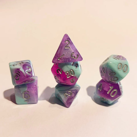 Chrysanthemum - 7 Piece Polyhedral Dice Set + Dice Bag