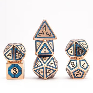 Azure Glory - 7 Piece Metal Polyhedral Dice Set & Dice Case
